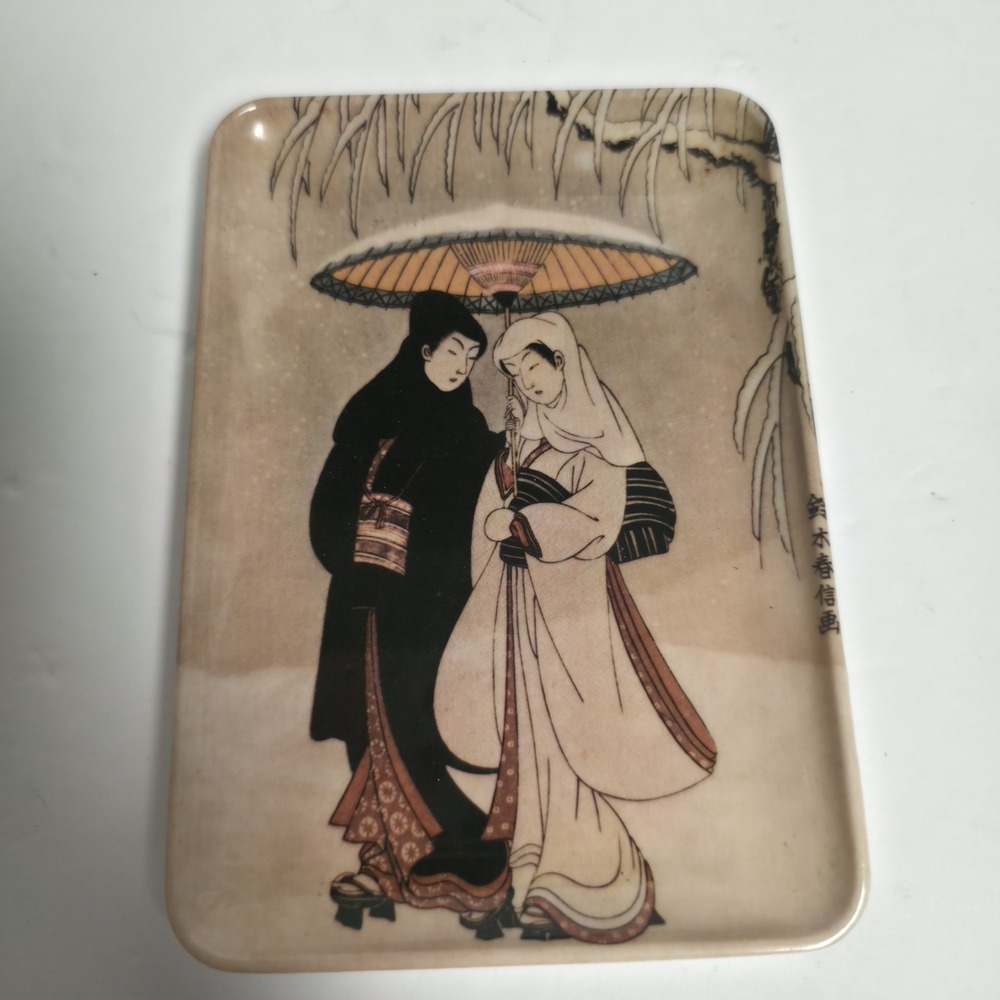 Vintage Decorative Crafts Melamine Tray Suzuki Harunobu Crow Heron Made in Italy